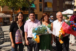 Membres de la Junta de la Penya Espanyolista de Canet amb membres de la nostra Junta.